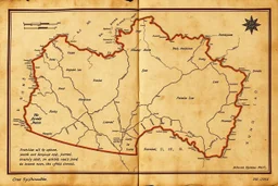 a scan of an ancient Cree Anishinaabe map, hand drawn been stained and weathered, Cree Syllabic text