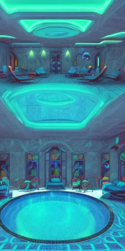 Neon turquoise indoor pool