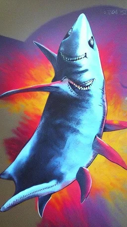 Spray paint shark, realistic, detailed, colorful