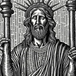 line toned, hedcut, wsj style, statue of cruicified Jesus of Liberty with a beard and wearing a cross and hanging from a cross, The statue male, hyperdetailed intricately detailed photoillustration ink drawing dystopian 8k resolution entire body of the statue is in the picture. digital illustration telephoto lens photography , same colors as the us treasury's one dollar bill, crucified"