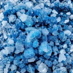 blue crystals, on an altar in a foggy cave