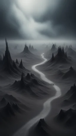 ,surrealism of the dark of a nightmare ten miles high and six foot deep, hyper photorealistic, hyper detailed dark art color, high resolution, fog, octane render, tilt shift, HDRI Environment, all pictures dark gray