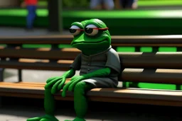 A cool Pepe sitting on the bench