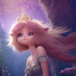 Cute beautiful princess cat girl in a fantasy world; shining eyes, magical world, extremely detailed long fur, high quality picture, beautiful full volumetric lighting, cinematic shimmering illumination, brilliant coloring, smooth, sharp focus, crispy quality, vray; Pixar, Disney, Artstation; HD, HDR, SF, CGSociety, 16k, photorealistic, unreal engine