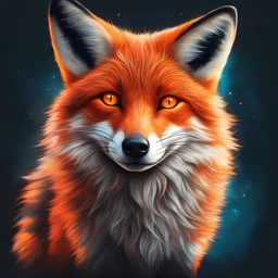 Highly detailed and realistic illustration of a Wild fox , glowing eyes, and vibrant fur, futuristic concept art style, long shot, studio lighting,vector oil on canvas in the style of an old postage stamp