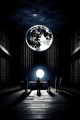 THE MOON HIDDEN SHADOWY FIGURES in old abandoned skyskraper meeting big brother STYLE OF HIROKU OGAI