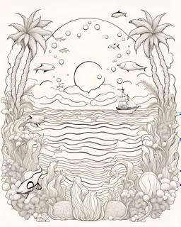 B/W outline art,coloring book page, full white, super detailed illustration for adult,"Abstract Artistic Sea Life", crisp line, line art, high resolution,cartoon style, smooth, law details, no shading, no fill, white background, clean line art, law details,Sketch style.