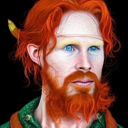 Portrait of Courtney Gains as a ruggedly handsome but joyful roguish pirate, charismatic, attractive male, masculine, perfect, precisely detailed, lightly freckled face, unblemished, flawless skin; meticulously detailed multi-hued ginger carrot colored cherry fire red hair; Malachai of the corn; fantasy, intricate, elegant, highly detailed, digital painting, artstation, concept art, matte, sharp focus, illustration, art by artgerm and greg rutkowski and alphonse mucha