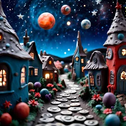 Detailed people, odd, creepy street made of modeling clay, naïve, kh7, village, stars and planets, splimapys, sun, splops, volumetric light flowers, naïve, Tim Burton, strong texture, sgudyut, orero dream, extreme detail, 2mkl, Max Ernst, odd, decal, rich moody colors, sparkles, Harry Potter, bokeh, odd, sbuc, odd