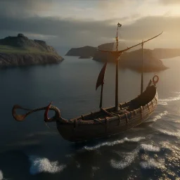 viking ship, 4k, 8k, highly detailed, cinematic, ultra photorealistic, ultra realistic, volumetric lighting