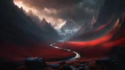 A mountain valley. a rift full of hot magma. dark fantasy concept art, exquisite realism, a masterpiece, dynamic lighting, hyperdetailed, intricately detailed, deep color, Unreal Engine, volumetric lighting , Epic cinematic brilliant stunning intricate meticulously detailed dramatic atmospheric maximal,