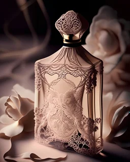 generate me an aesthetic photo of perfumes for Luxurious Lace: Add a touch of elegance with lace and delicate fabrics.