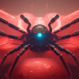 cyberpunk red robot spider, ultra realistic, intricate details, ultra highly detailed, shiny, smooth, studio quality, octane render, Surrealism, Triadic colour scheme,glow-stick, ambient lighting,nightclub lighting, polaroid, 100mm, --ar 1:1 --v4