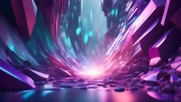 light reflections 3D cinema 4D redshift colorful blue purple, touch of green, ray of light, abstract shapes, ravine, high, destruction