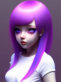 kawaii girl, purple hair, cute, semirealistic