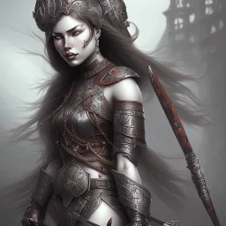 lady warrior with black top and flower