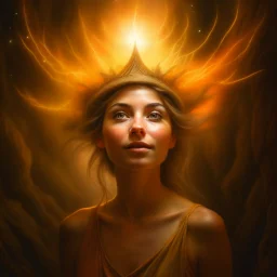 oil painting, portrait of brown hippie pixie hovering in the underground grove sparkling light star dust, in the style of dali, 8k, down-light, soft light, depth of field, photo realism, trending on art station, high detail, smoke and fog