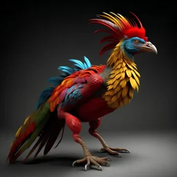 Créature tropicale flamboyant, hyper réaliste, haute résolution, plein de couleurs, photo National Geographic, corps complet