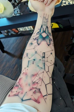 Tattoo cyberpunk sleeve geometric butterfly lines