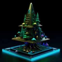 Ai NFT 3D sculpture glass artwork , the sacred pixel glass Christmas tree, the holy trinity of pixel glass trees, Pixel Witch new age cyber treasure seeker, discovering the treasure , designed by Salvador Dali, let’s get weird it’s Wednesday, view inside the mind, It sits right in my head, space travel ( the time frame, interstellar, with this thing called imagination) glass, orb, metal and iridescent glass temples, 🌨️🔭, mountain,🪐✨🪩🤖✨🎨🐉,