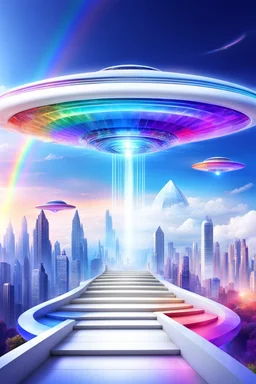 Ufo rainbow, futuriste ultra moderne,stairway to heaven,crystal very beautiful city