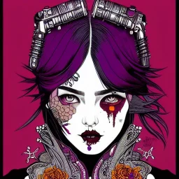 beautiful punk girl, hyper detailed, hyperdetailed, intricately detailed, illustration by <asaf hanuka>, purple tones, darkred tones,