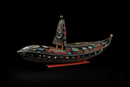 A black aerial ghost ship designed in Australian aboriginal art painted by Wassily Kandinsky