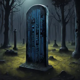 Gravestone in a cemetery which designed to look like a UV bar code, concept art, dark colors, digital art