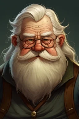 ugly fat dwarf with glasses with white hair young and no beard not old