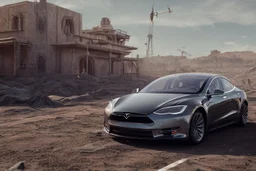 A Tesla 'Model S' is drifting at high speeds, within the trench of the Death Star. (CINEMATIC, WIDE ANGLE LENS, PHOTO REAL)