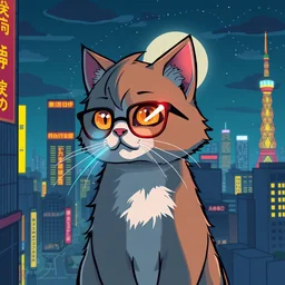 Cat hair emo , Lazer glass , Tokyo city night view wallpaper , cartoon