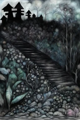 Liminal Dreamscape nightmares; Primitive Art; Ink Wash; Black With Iridescent Pastels