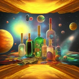 universe in a bottle on a velvet tablecloth,