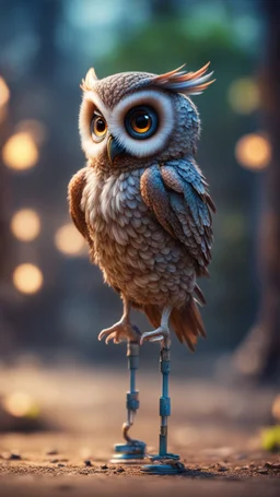 weird owl alien bird walking on stilts, getting hit by electric arc, with big disturbed eyes,bokeh like f/0.8, tilt-shift lens 8k, high detail, smooth render, down-light, unreal engine, prize winning