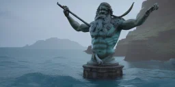 statue poseidon, abandoned in florest