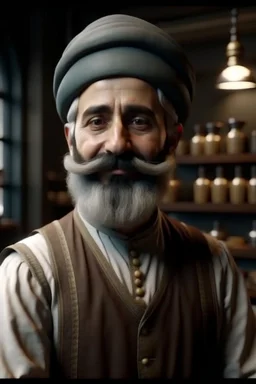 Turkish milk seller with a big mustache and soft beard wearing a turban in 1900 Ultra-wide angle Highly realistic precise details Detailed panoramic view Detailed distance Professional Quality 4K