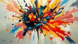 Abstract painting, Head exploding, disintegration into pieces, headache, HD photography, explosion of thoughts