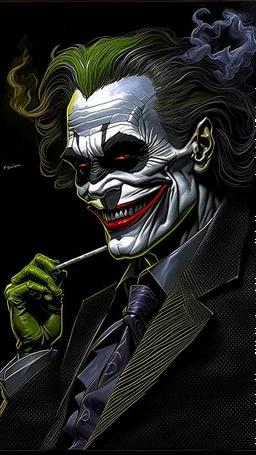 Bosch nightmares paining style Title: a joker face with cigarette in his mouth, smiling 8k,photography, photorealistic concept art, soft natural volumetric cinematic perfect light, chiaroscuro, award-winning photograph, masterpiece, oil on canvas, Raphael, Caravaggio, Greg Rutkowski, people, beksinski, Giger