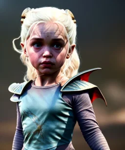 Daenerys Targaryen toddler, full body, dramatic lighting, angry, hyper realistic,