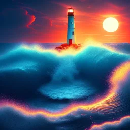 Fantasy, light house, lighting, surreal, waves crashing below, 8k, sunset, sketch