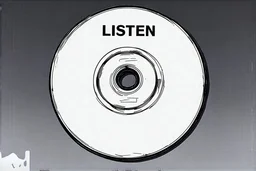 Sketch of a plastic cd with the word LISTEN, in the style of a manga