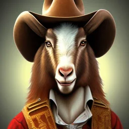 portrait of a western goat anthromorph young man with a cowboy hat in the style of redwall