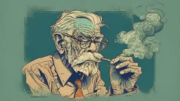 Old man smoking comic style