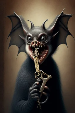 bat holding a key in mouth