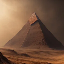 a huge old mountain with wide fields and a pyramid, scary, steam punk, realistic, made in octane, cinematic, ultra-realistic, extremely detailed octane rendering, 8K, VRAY Super Real ar 2:3, dof photorealistic futuristic 50mm lens hard lighting dark gray tintype photograph, realistic lighting, sepia color