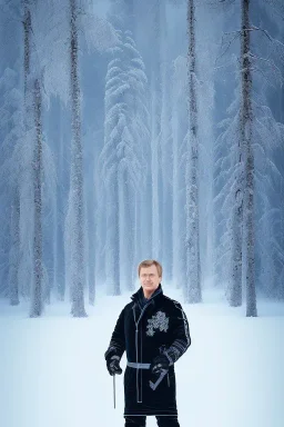 Portrait of Matti Nykänen Finland in winter landscape.