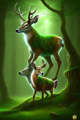 dream deer god druid deep forest green mystic