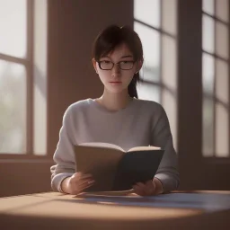 female student studying by the window, anime style,perfect face, cool face, ultra detail, unreal engine 5, cinema4d, sun light, studio lighting --ar 1:1 --v 4