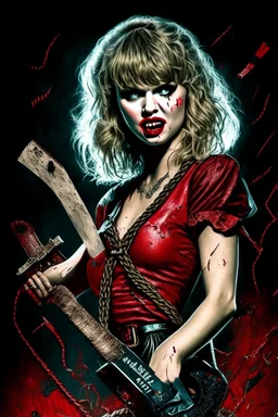 Taylor Swift as a vampire with chainsaws for arms