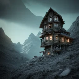 Scary mountain hut, sense of fear, Alps, night sky, 8k, HD, cinematography, photorealistic, Cinematic, Color Grading, Ultra-Wide Angle, Depth of Field, hyper-detailed, beautifully color-coded, insane details, intricate details, beautifully color graded, Cinematic, Color Grading, Editorial Photography, Depth of Field, DOF, Tilt Blur, White Balance, 32k, Super-Resolution, Megapixel, ProPhoto RGB, VR, Halfrear Lighting, Backlight, Natural Lighting, Incandes